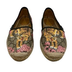 Gucci Bengal Tiger Floral Supreme Monogram Canvas Rare Espadrilles Size 7 1/2